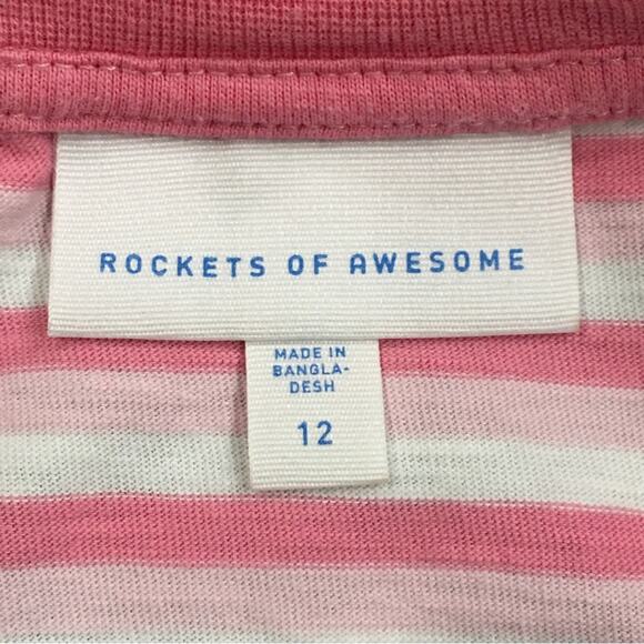 Rockets of Awesome Girl Sz 12 Stripe Pink & White Dress 100% Cotton Drop Waist - Picture 5 of 11